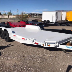 Heavy-duty white flatbed trailer