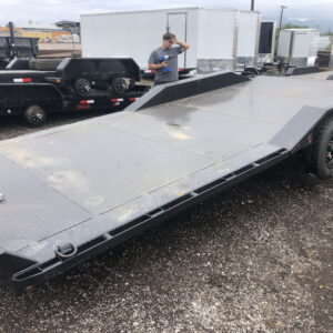 Heavy-duty black flatbed trailer