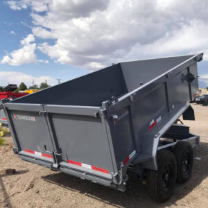 Gray hydraulic dump trailer vehicle