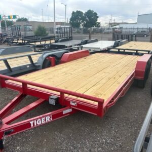 Red flatbed utility trailer